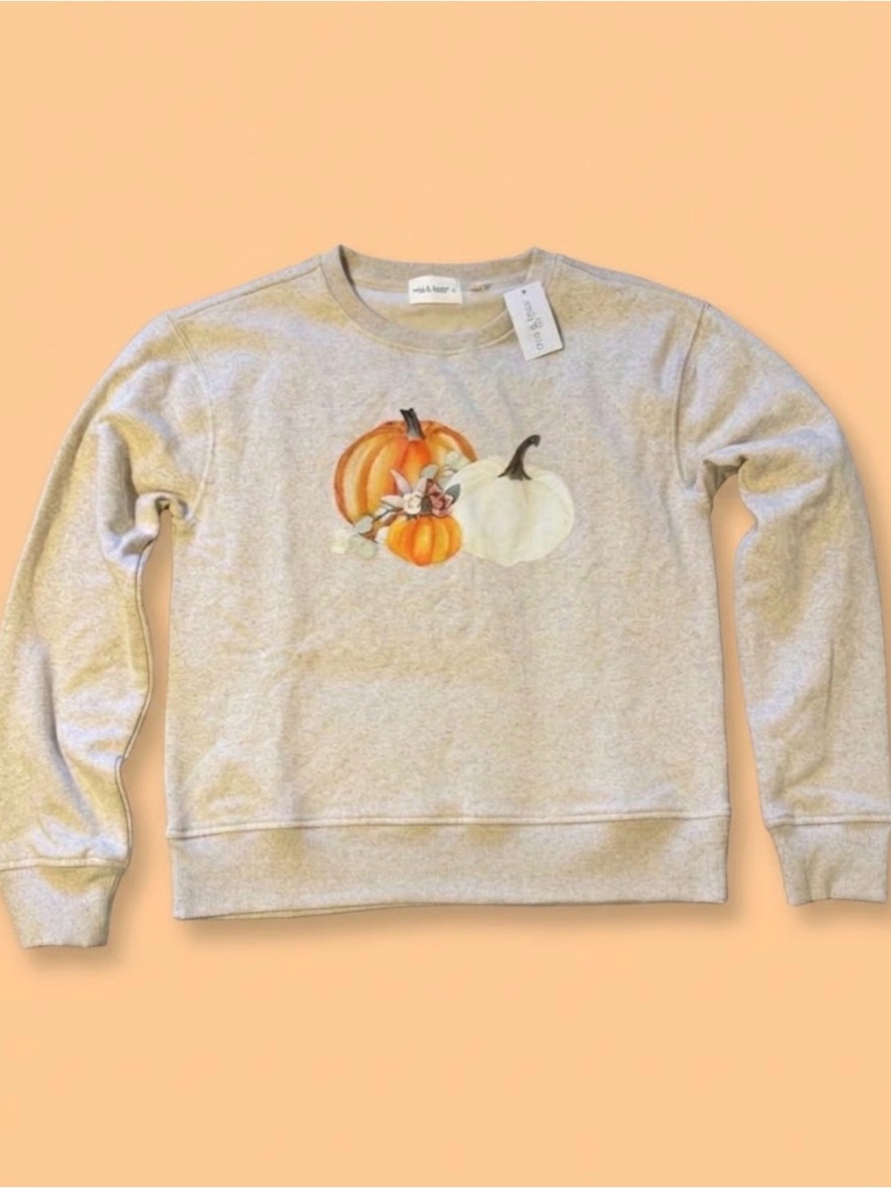 mia & tess Cream Pumpkin Graphic Crew Sweatshirt